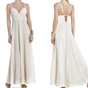 BCBGMAXAZRIA Lourie Dress White Lace Spaghetti-Strap Maxi Dress